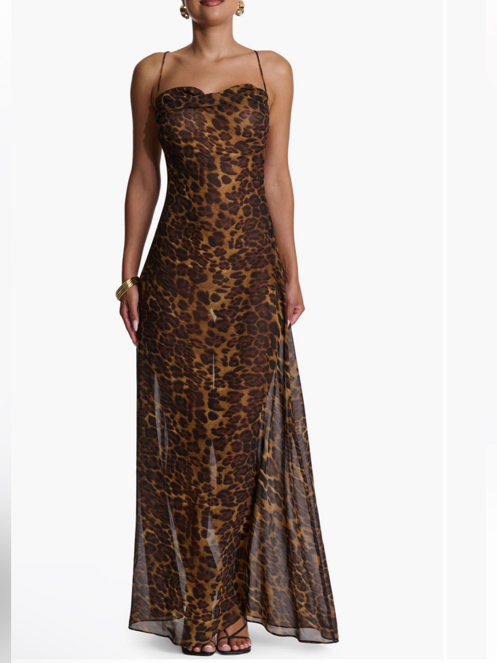 Naked Wardrobe Leopard Print Chiffon Sheer Maxi Dress Beach Coverup Medium M
